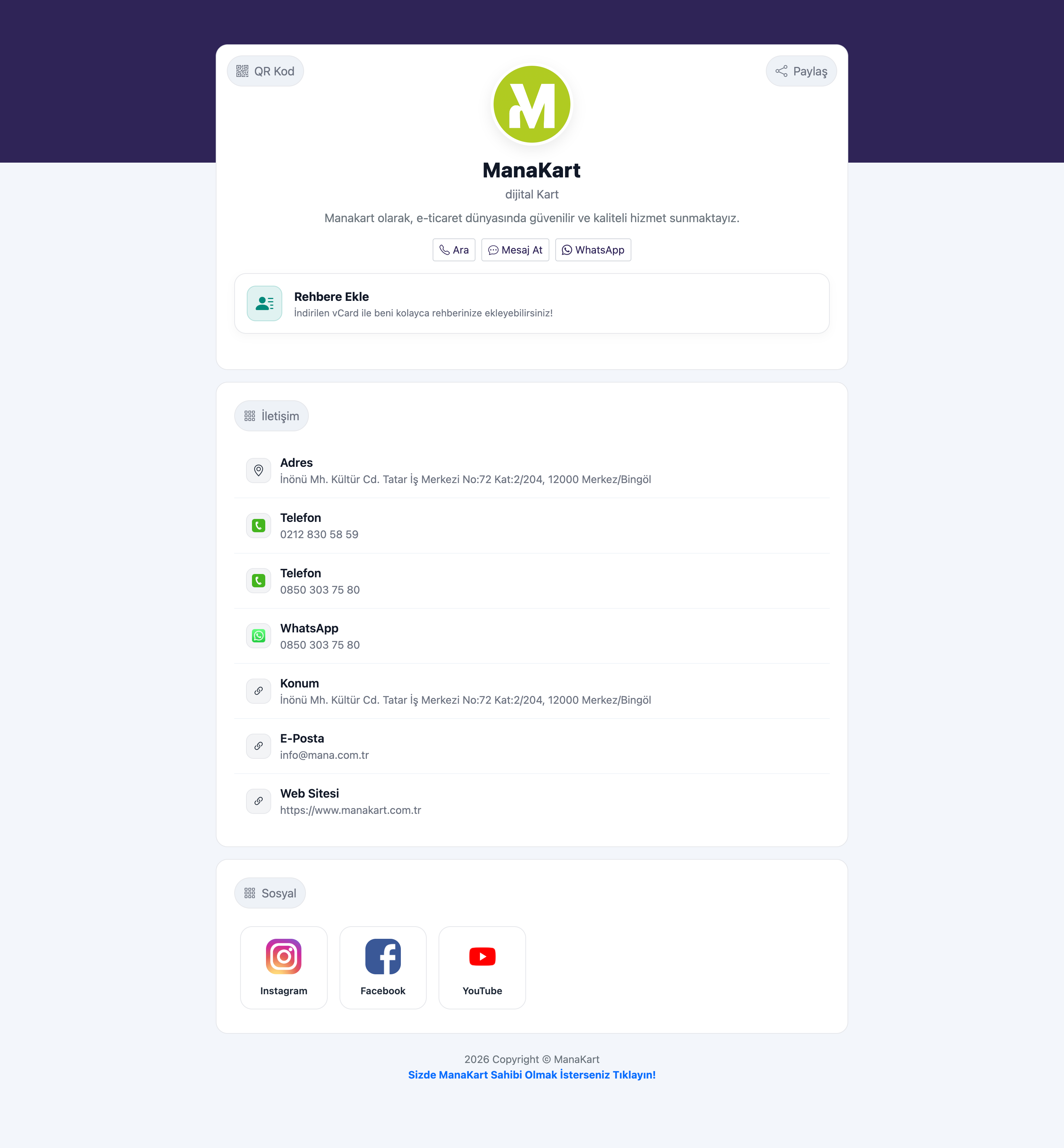 Sanal Dijital Kartvizit